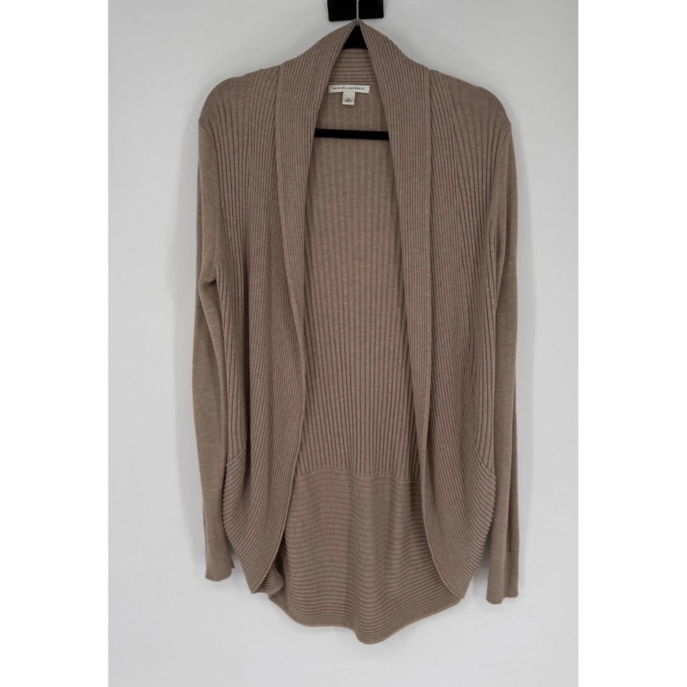 Banana Republic Cardigan Sweater Women's Medium Beige Wool Blend Ribbed Neutral